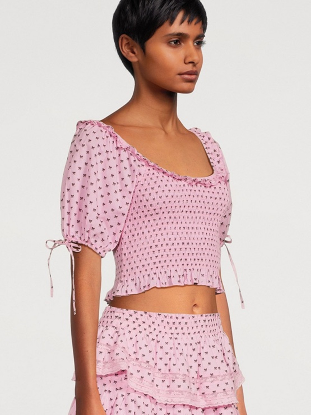 LoveShackFancy Molly Smocked Top in Classic Pink.Key DetailsDesign Pink Size XL - Picture 4 of 10